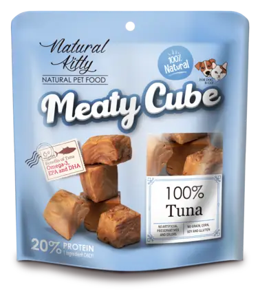 Natural Kitty Meaty Cube 100%Tuna Ласощі для котів та собак у вигляді кубиків, тунець 60г