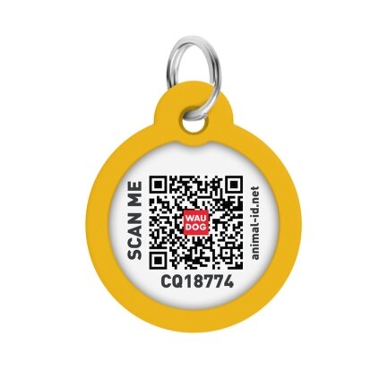 Адресник для собак і котів металевий WAUDOG Smart ID з QR паспортом, малюнок &quot;Градієнт помаранчевий&quot;, коло, Д 30 мм — Фото 1