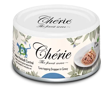 Cherie 80g Hairball Control Вологий корм для котів контроль утворення грудочок шерсті зі шматочками тунця та луціана в соусі