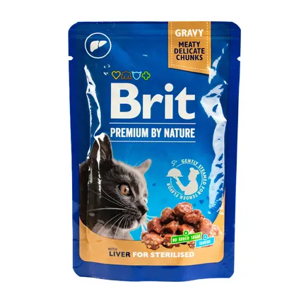 Вологий корм Brit Premium Cat pouch для стерилізованих котів, печінка, 100 г — Фото 3