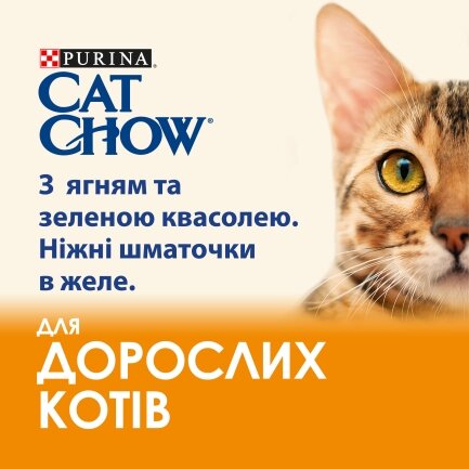 Вологий корм CAT CHOW Adult для дорослих котів шматочки в желе з ягням та зеленою квасолею 85 г — Фото 3