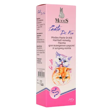 Паста Др. КІС Хеірболл (Paste Dr.KIS Hairball remedy) для виведення шерсті зі шлунку котів 100 г, MODES