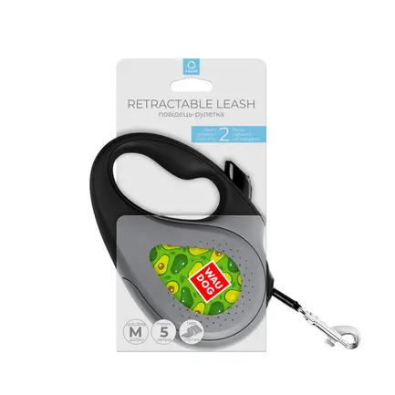 Повідець-рулетка для собак WAUDOG R-leash, малюнок "Авокадо", M, до 25 кг, 5 м, світловідбиваюча стрічка чорний: додаткове фото 4