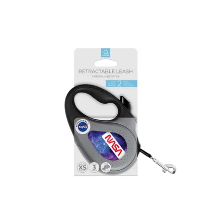 Повідець-рулетка для собак WAUDOG R-leash, малюнок "NASA21", XS, до 12 кг, 3 м, світловідбиваюча стрічка чорний: додаткове фото 2