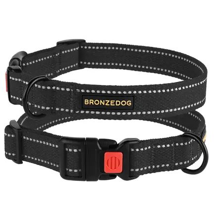 Нашийник для собак Bronzedog Сotton рефлекторний бавовняний брезент графіт S
