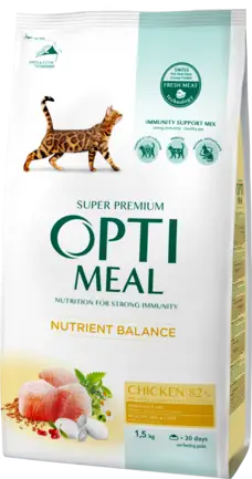 OPTIMEAL™. Повнораціонний сухий корм для дорослих котів - курка, 1,5 кг