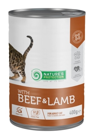 Вологий корм для дорослих котів з яловичиною та ягням Nature&#039;s Protection with Beef &amp; Lamb 400 г