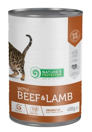 Вологий корм для дорослих котів з яловичиною та ягням Nature&#039;s Protection with Beef &amp; Lamb 400 г