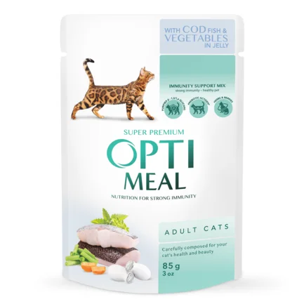 OPTIMEAL™.Конс корм д/дор котів з тріскою та овочами в желе, 0,085 кг