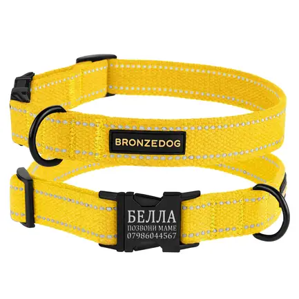Нашийник для собак Bronzedog Сotton рефлекторний бавовняний брезент з металевою пряжкою жовтий M