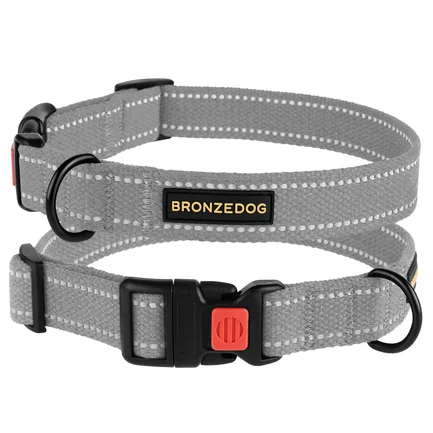 Нашийник для собак Bronzedog Сotton рефлекторний б/б сірий M