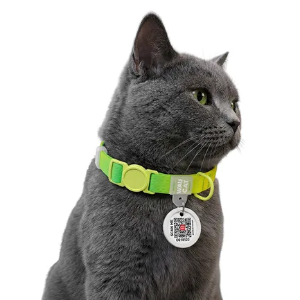Нашийник для котів нейлоновий WAUCAT Nylon Recycled з QR адресником, градієнт, безпечна пряжка, XS, Ш 10 мм, Дов 20-30 см, салатовий: додаткове фото 4