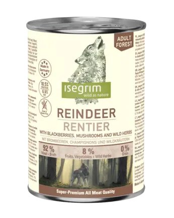 ISEGRIM Reindeer pure with Blackberries, Champignons & Herbs 400 г. Вологий корм для собак. Оленина з ожиною та грибами