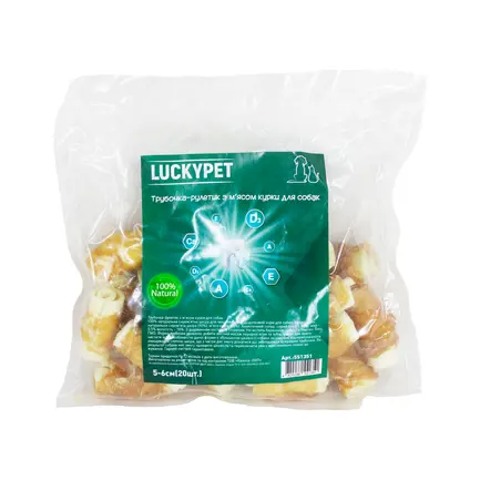 Трубочка рулетик №2 + м'ясо курки, 5-6 см, 20шт/уп, Lucky Pet