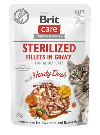 Корм вологий для стерилізованих котів Brit Care Cat Sterilized філе в соусі з качкою, пауч, 85 г