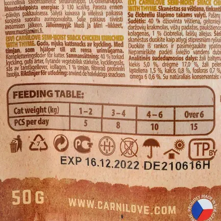 Ласощі Carnilove Cat Semi Moist Snack для котів, курка та тимьян, 50 г: додаткове фото 3