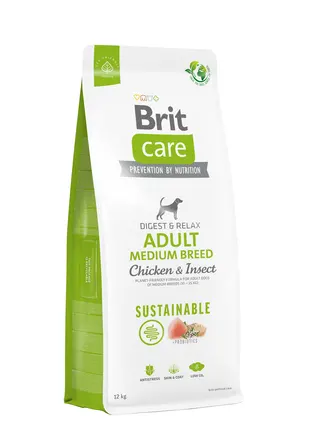 Сухий корм Brit Care Dog Sustainable Adult Medium Breed для собак середніх порід, з куркою та комахами, 12 кг