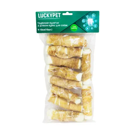 Трубочка рулетик №4 + м'ясо курки, 9-10см, 10шт/уп, Lucky Pet
