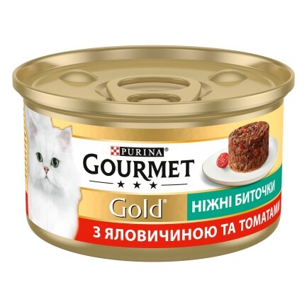 Вологий корм GOURMET Gold &quot;Ніжні биточки&quot; для дорослих котів з яловичиною та томатами 85 г — Фото 1