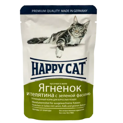 Вологий корм Happy Cat для котів з ягням і телятиною із зеленою квасолею, 0,1 кг, 1002307
