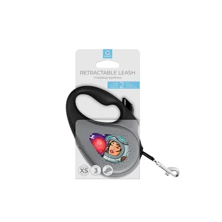 Повідець-рулетка для собак WAUDOG R-leash, малюнок "Більше космосу", світловідбиваюча стрічка, XS, до 12 кг, 3 м чорний: додаткове фото 2