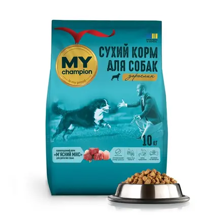 Мій чемпіон. Повнораціонний сухий корм для собак "М'ясний мікс", 10 кг