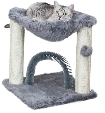 Дряпка Trixie Baza для котів, зі щіткою, сизаль/плюш, 41х41х50 см (сірий): додаткове фото 3