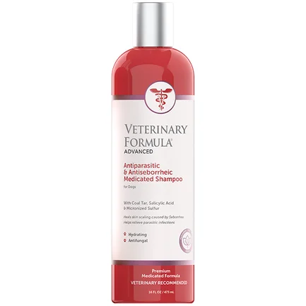 Veterinary Formula Advanced Antiparasitic & Antiseborrheic Shampoo ВЕТЕРИНАРНА ФОРМУЛА АНТИПАРАЗИТАРНИЙ і АНТИСЕБОРЕЙНИЙ лікувальний шампунь для собак, з дьогтем, сіркою, саліциловою кислотою 0,473 л