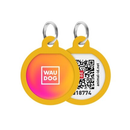 Адресник для собак і котів металевий WAUDOG Smart ID з QR паспортом, малюнок &quot;Градієнт помаранчевий&quot;, коло, Д 25 мм