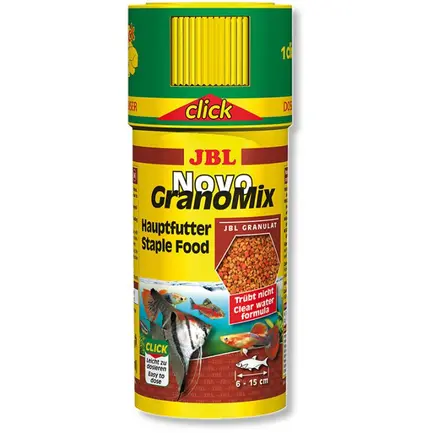 Корм JBL NovoGranMix Click у вигляді гранул для всіх видів акваріумних риб, з дозатором, 250 мл
