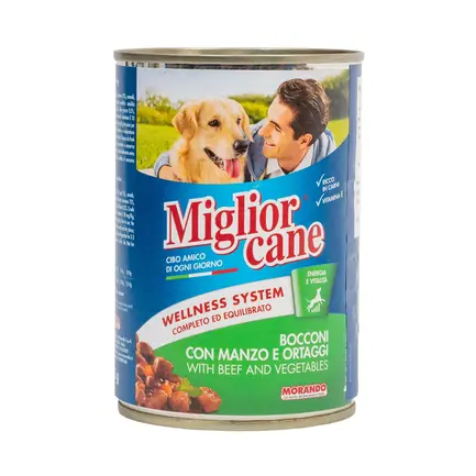 Вологий корм Migliorcane для собак, зі шматочками яловичини та овочами, 405 г