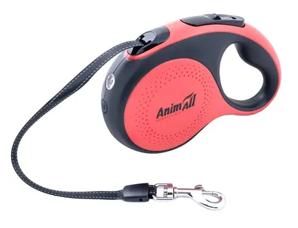 ТМ AnimAll Рулетка-повідець з LED ліхтариком, М до 25кг/5м червона-чорна
