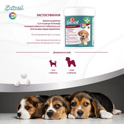 Вітаміни 8in1 Excel Multi Vitamin Puppy для цуценят та молодих собак, мультивітамін, 100 шт: додаткове фото 11