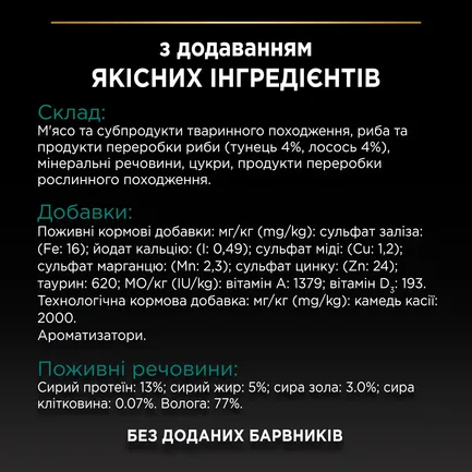 Вологий корм PRO PLAN Sterilised для дорослих котів після стерилізації шматочки у паштеті з тунцем та лососем 85 г: додаткове фото 8