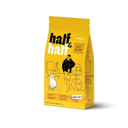 Сухий корм Half&amp;Half для дорослих котів, з яловичиною, 2 кг