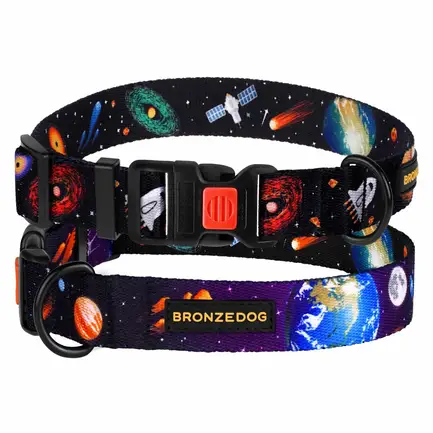 Нашийник для собак BronzeDog Urban Cosmos нейлоновий з пластиковою пряжкою Чорний L