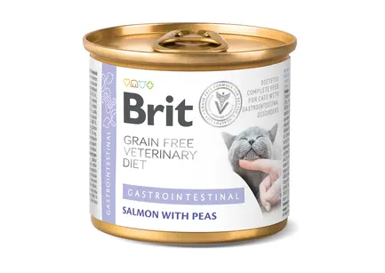 Вологий корм Brit GF VetDiet Gastrointestinal для котів, при захворюваннях шлунково-кишкового тракту, з лососем та горохом, 200 г