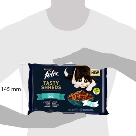 Вологий корм FELIX Tasty Shreds для дорослих котів мультипак: 2х80г з лососем та 2х80г з тунцем: додаткове фото 2