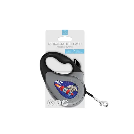 Повідець-рулетка для собак WAUDOG R-leash, малюнок "Ракета", світловідбиваюча стрічка, XS, до 12 кг, 3 м чорний: додаткове фото 2