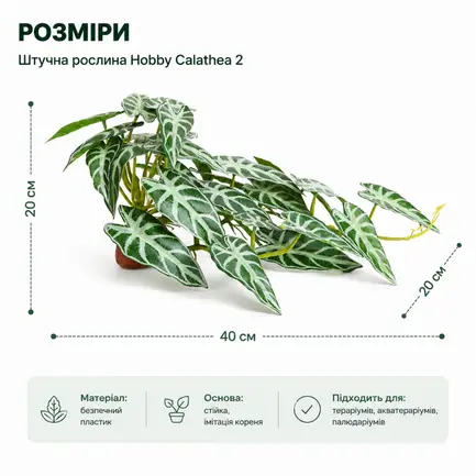 Штучна рослина Hobby Calathea 2 40×20 см (37715) для тераріуму, акватераріуму та палюдаріуму: додаткове фото 2