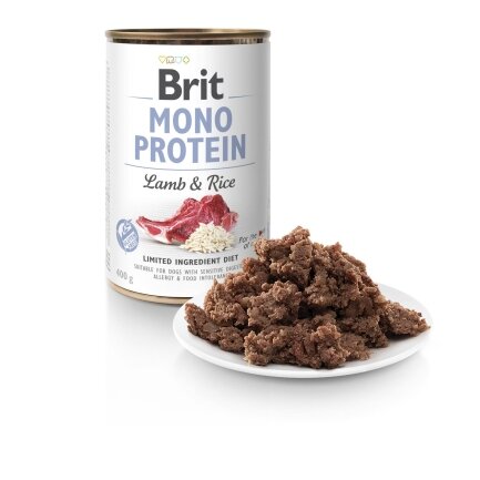 Вологий корм Brit Mono Protein Lamb &amp; Rice для собак, з ягнятиною та рисом, 400 г — Фото 1