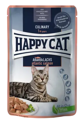 Вологий корм Happy Cat Culinary AtlantikLachs у вигляді шматочків в cоусі для котів з атлантичним лососем
