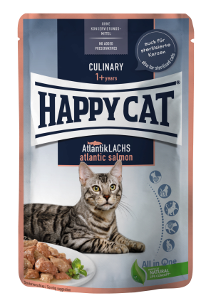 Вологий корм Happy Cat Culinary AtlantikLachs у вигляді шматочків в cоусі для котів з атлантичним лососем