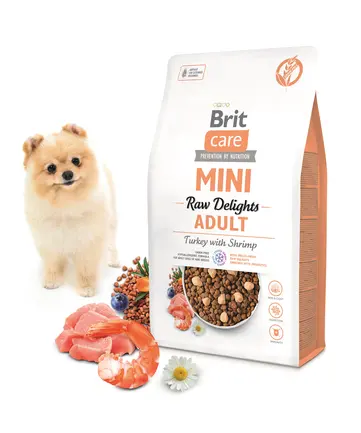 Корм сухий для собак малих порід Brit Care Mini Raw Delights Turkey with Shrimp індичка з креветками 2 кг: додаткове фото 2