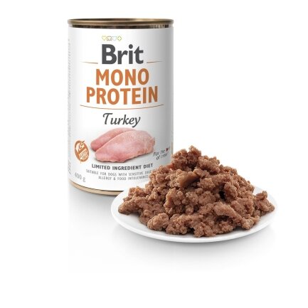 Вологий корм Brit Mono Protein Turkey для собак, з індичкою, 400 г — Фото 1