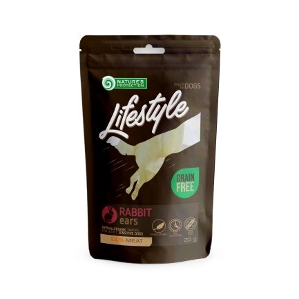 Ласощі для собак, сушені кролячі вуха, Nature&#039;s Protection Lifestyle snacks for dogs, dried rabbit ears, 20г