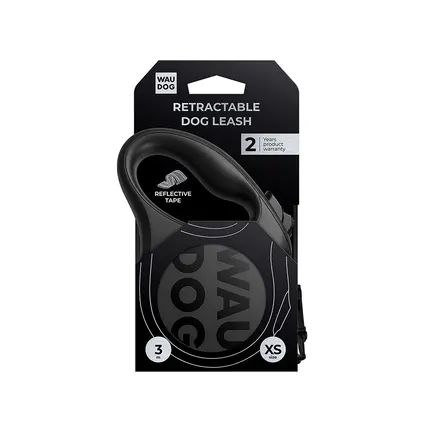 Повідець-рулетка для собак WAUDOG R-leash Monochrome Black, XS, до 12 кг, 3 м, світловідбивна стрічка, чорна: додаткове фото 3