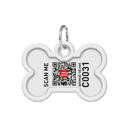 Адресник для собак і котів металевий WAUDOG Smart ID з QR паспортом, малюнок "Супергерої логоманія", кістка, Д 40 мм, Ш 28 мм: додаткове фото 3