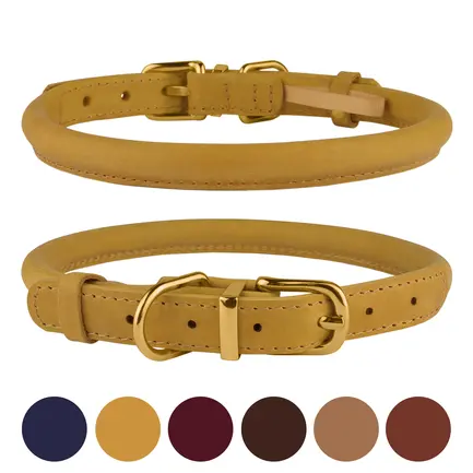 Нашийник для собак круглий шкіряний BronzeDog Crazy Гірчичний S: додаткове фото 5