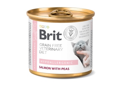 Вологий корм Brit GF VetDiet Hypoallergenic для котів, з харчовою алергією та непереносимістю, з лососем, 200 г
